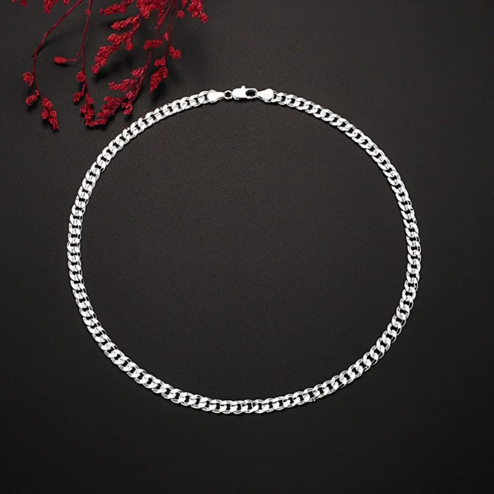 Awesome 24 Inches x 7mm Wide Stamped.925 Sterling Silver Flat Cuban Necklace - Picture 4 of 4